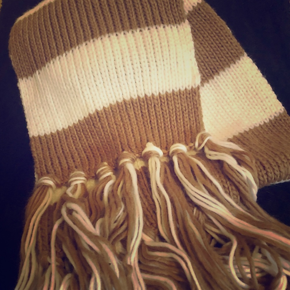 Cream and Tan Striped Scarf NWOT